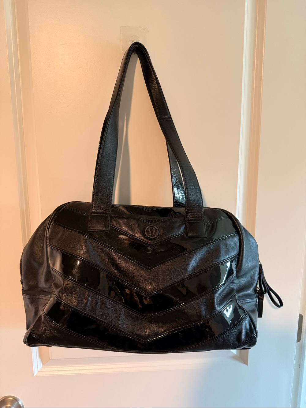 Lululemon Black Chevron Patent Leather Tote